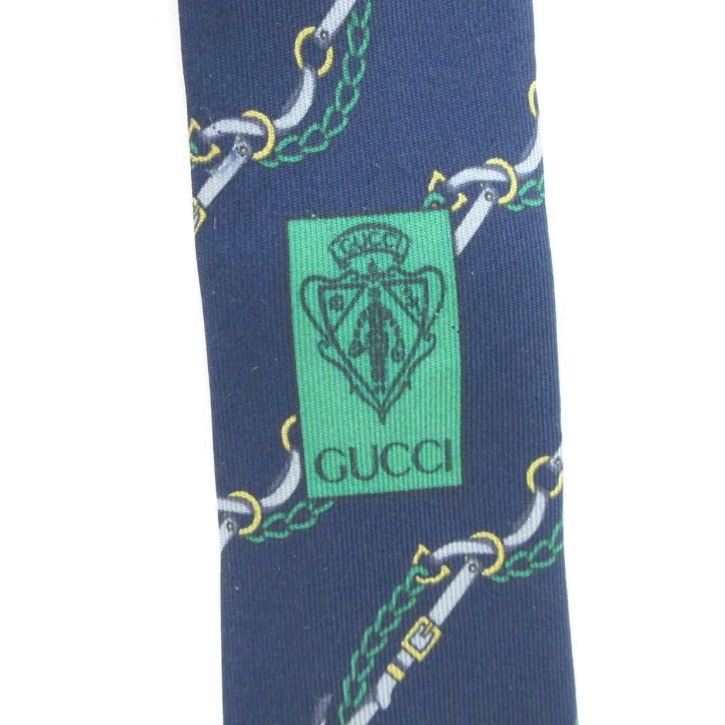 グッチ GUCCI ネクタイ レギュラータイ ストライプ 絹 シルク 総柄 紺