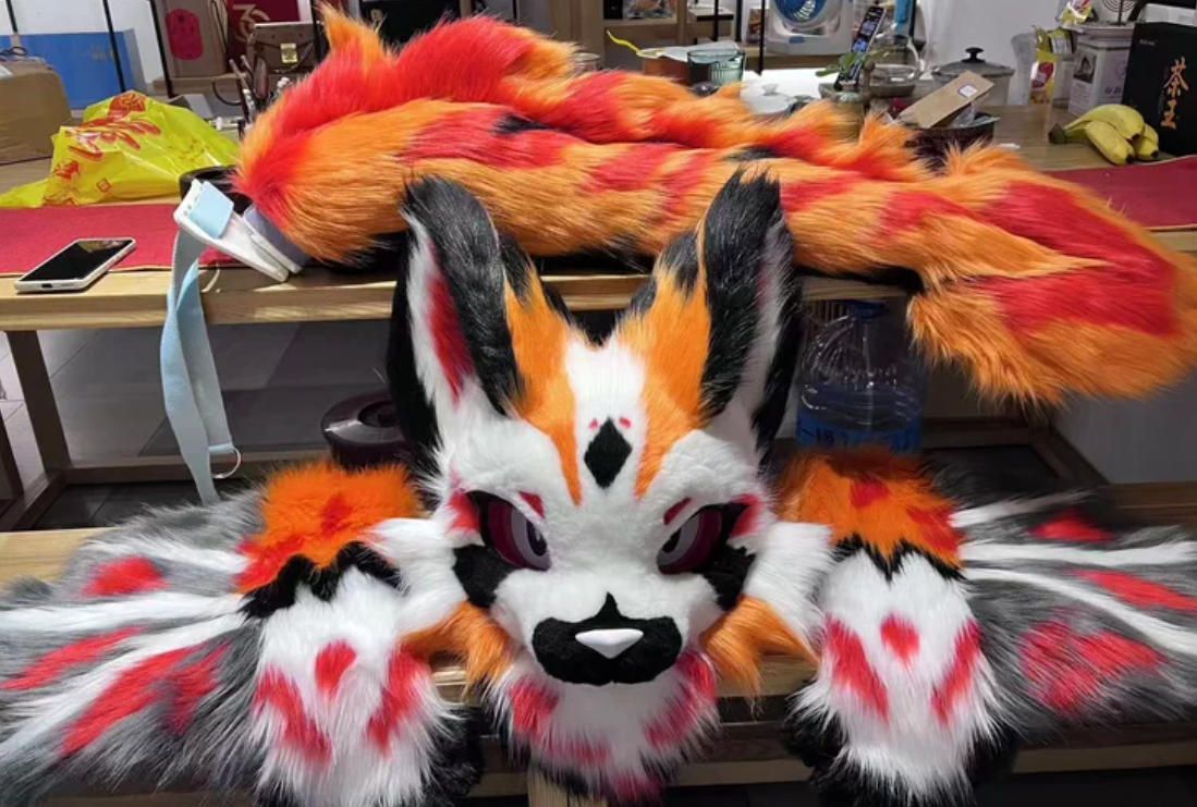 着ぐるみ ケモノ体 フルスーツ セット NO 67 オレンジ色 ドラゴン 全頭ヘッド ファースーツ ぬいぐるみ コスプレ コスチューム 妖精ドレス 戦士コスチューム