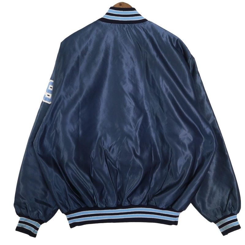 大きいサイズ メンズUS-XL 80 s DeLONG ナイロンベースボールジャケット Saints ワッペン ネイビー ビンテージ hjc-0050