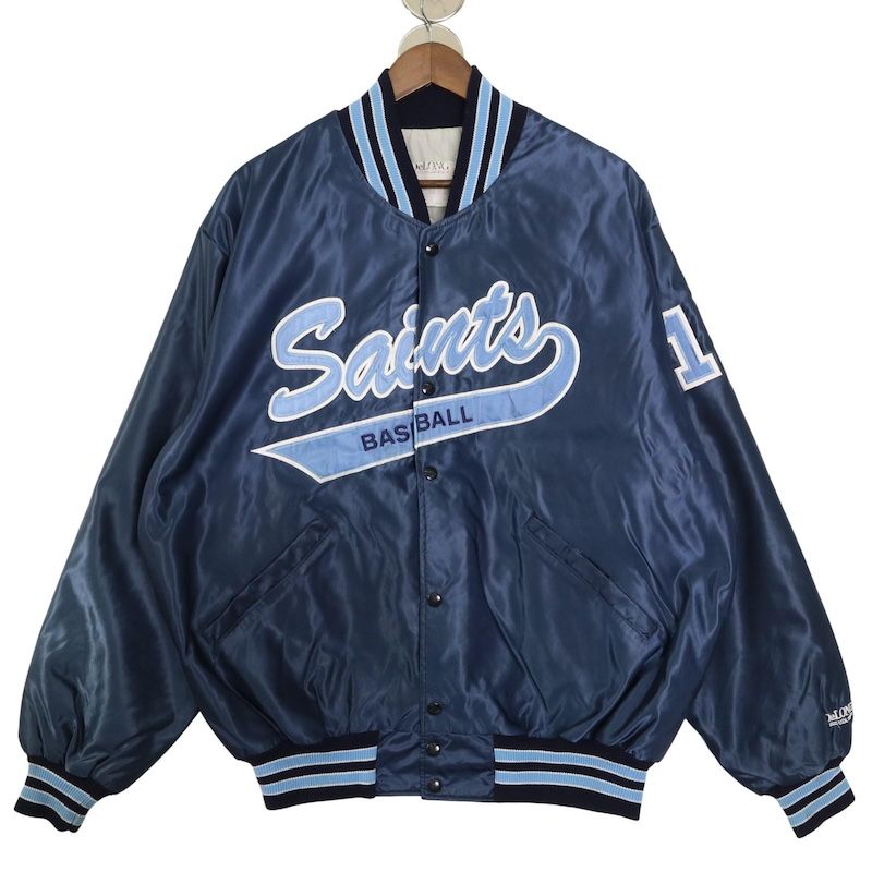 大きいサイズ メンズUS-XL 80 s DeLONG ナイロンベースボールジャケット Saints ワッペン ネイビー ビンテージ hjc-0050