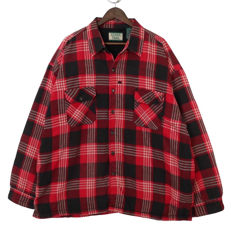 大きいサイズ メンズUS-3 XLサイズ OZARK TRAIL フランネルシャツジャケット フリースライナー チェック柄 レッド ブラック 古着 hsc-0884
