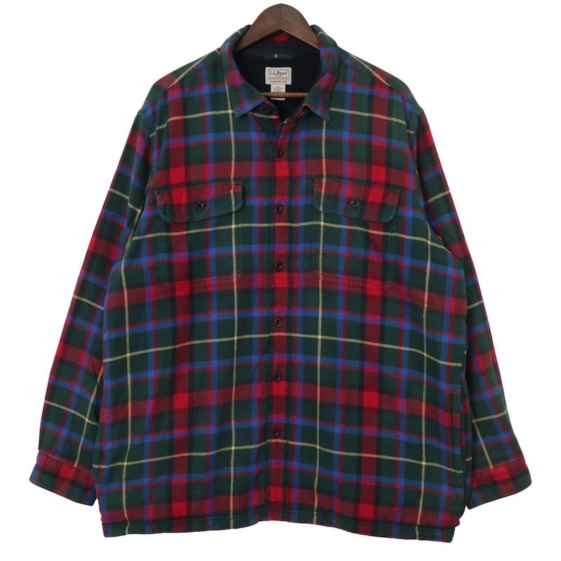 大きいサイズ メンズUS-XL L.L.Bean エルエルビーン フランネルシャツジャケット フリースライナー グリーン レッド系 00 s 古着 hsc-0885