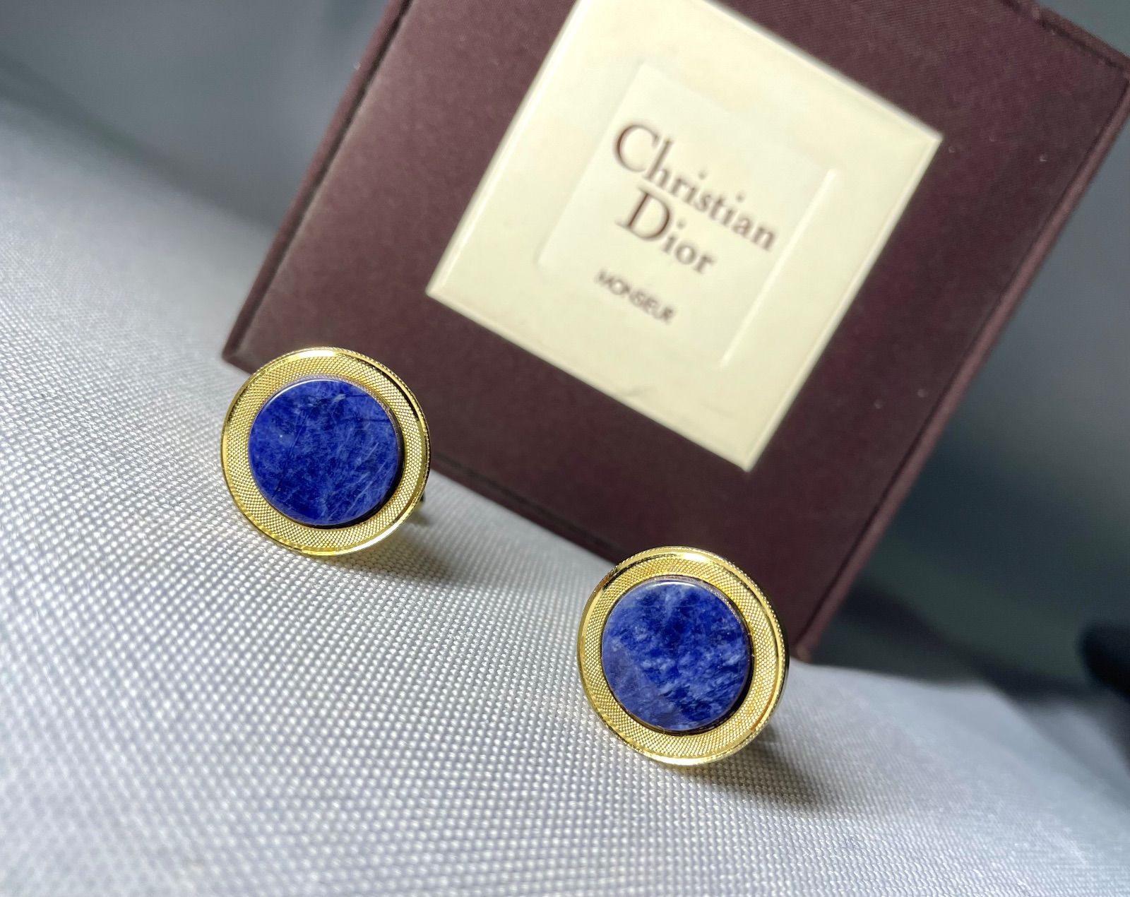 美品 希少 Dior ディオール ソーダライト装飾 ゴールド オーバル