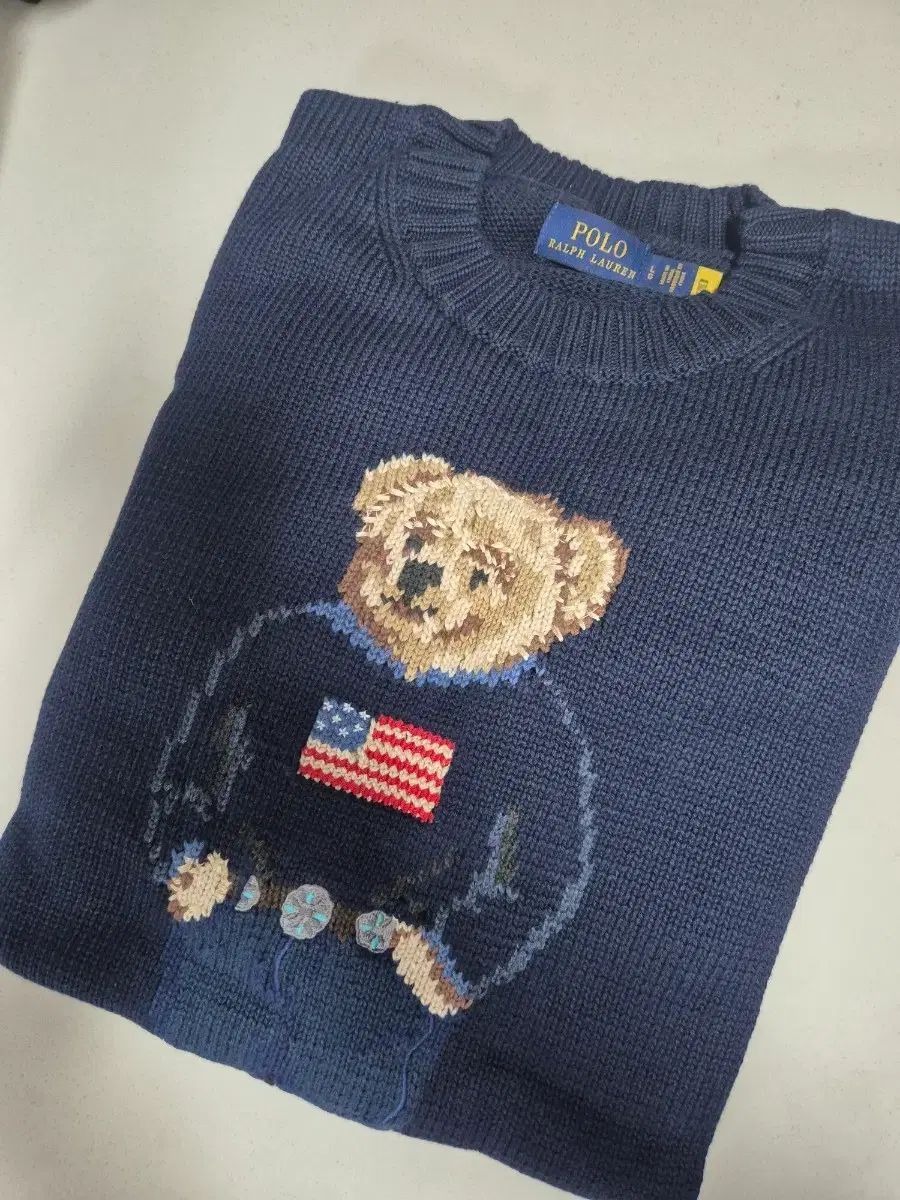ポロ星条旗クマ ニット ネイビー S