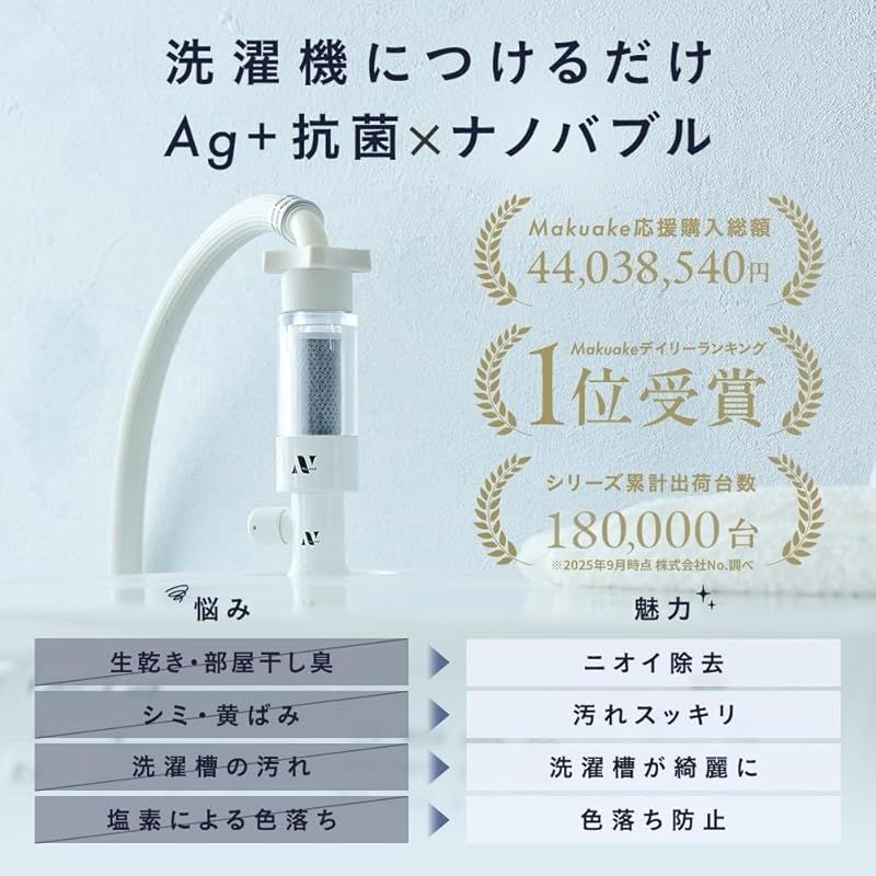 Noend オーガニックファインバブル洗濯機アダプター ナノバブル発生器 汚れ除去 洗濯槽洗浄 AG 抗菌 ニオイ除去 99 塩素除去 色落ち防止 ブランド 特許取得 日本初 タテ型洗濯機 ドラム式洗濯機対応 工具不要 グッドデザイン