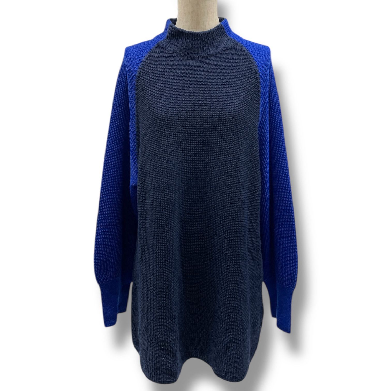 Leilian レリアン プラスハウス バイ ハイネックニット セーター ウール ワッフル生地 長袖 LL 23 50138 TAN 青 ブルー 紺 ネイビー XLサイズ レディース 冬 ゴーゴー古着マルイファミリー 4 No 290