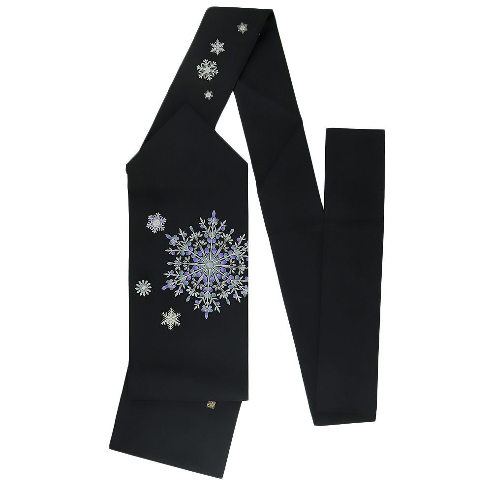 名古屋帯 黒 秀美 塩瀬 正絹 冬 雪の結晶 未仕立て 帯 反物 十日町友禅