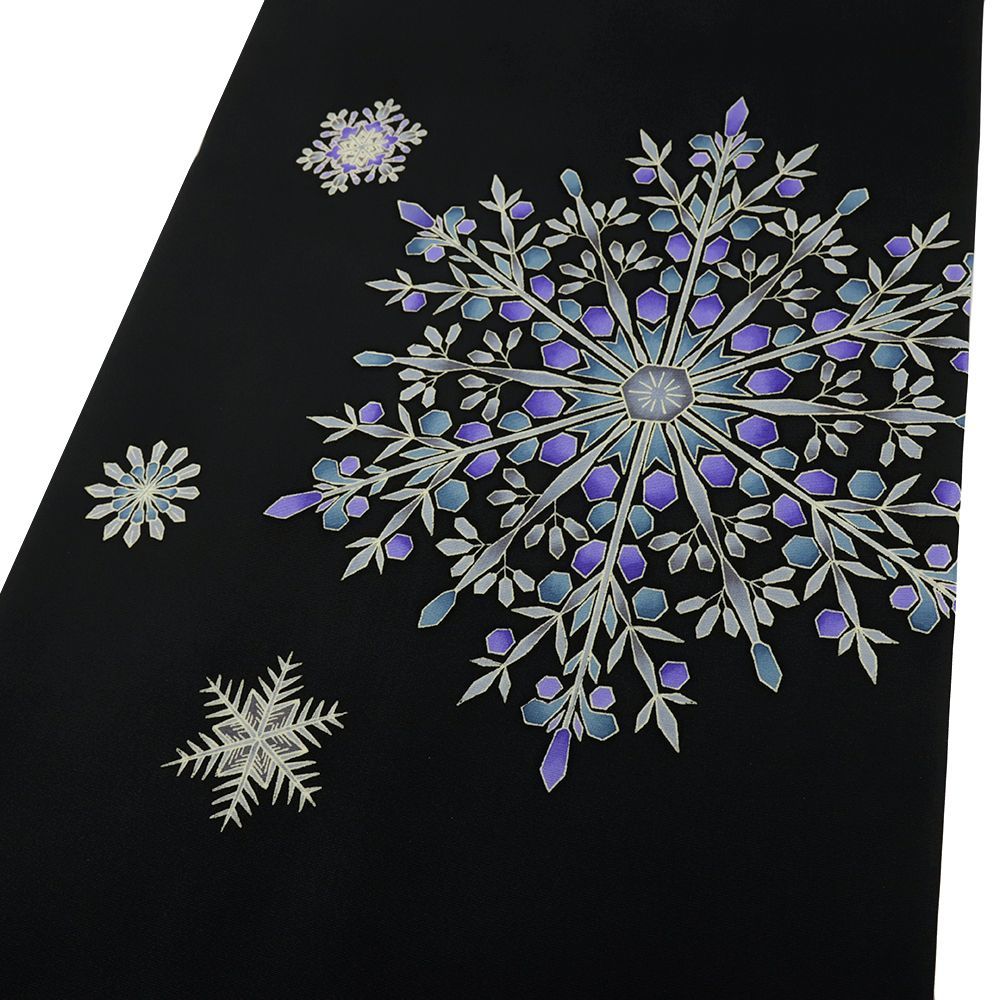 名古屋帯 黒 秀美 塩瀬 正絹 冬 雪の結晶 未仕立て 帯 反物 十日町友禅