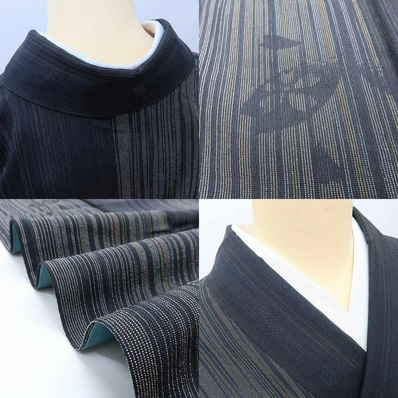 百華❀Y4106◇美品 正絹 やまと誂製 手縫い仕立て 縦縞 桜 塩沢お召