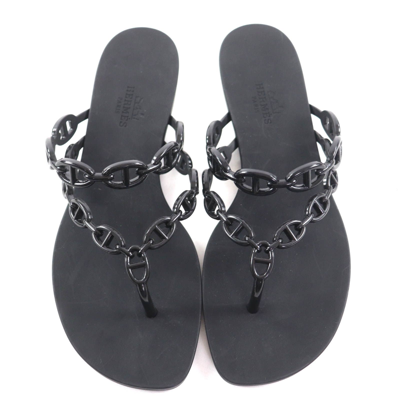 HERMES エルメス シェーヌダンクル サンダル アイランド 37ブラック 黒 極美品◇HERMES エルメス アイランド シェーヌダンクル マルチ