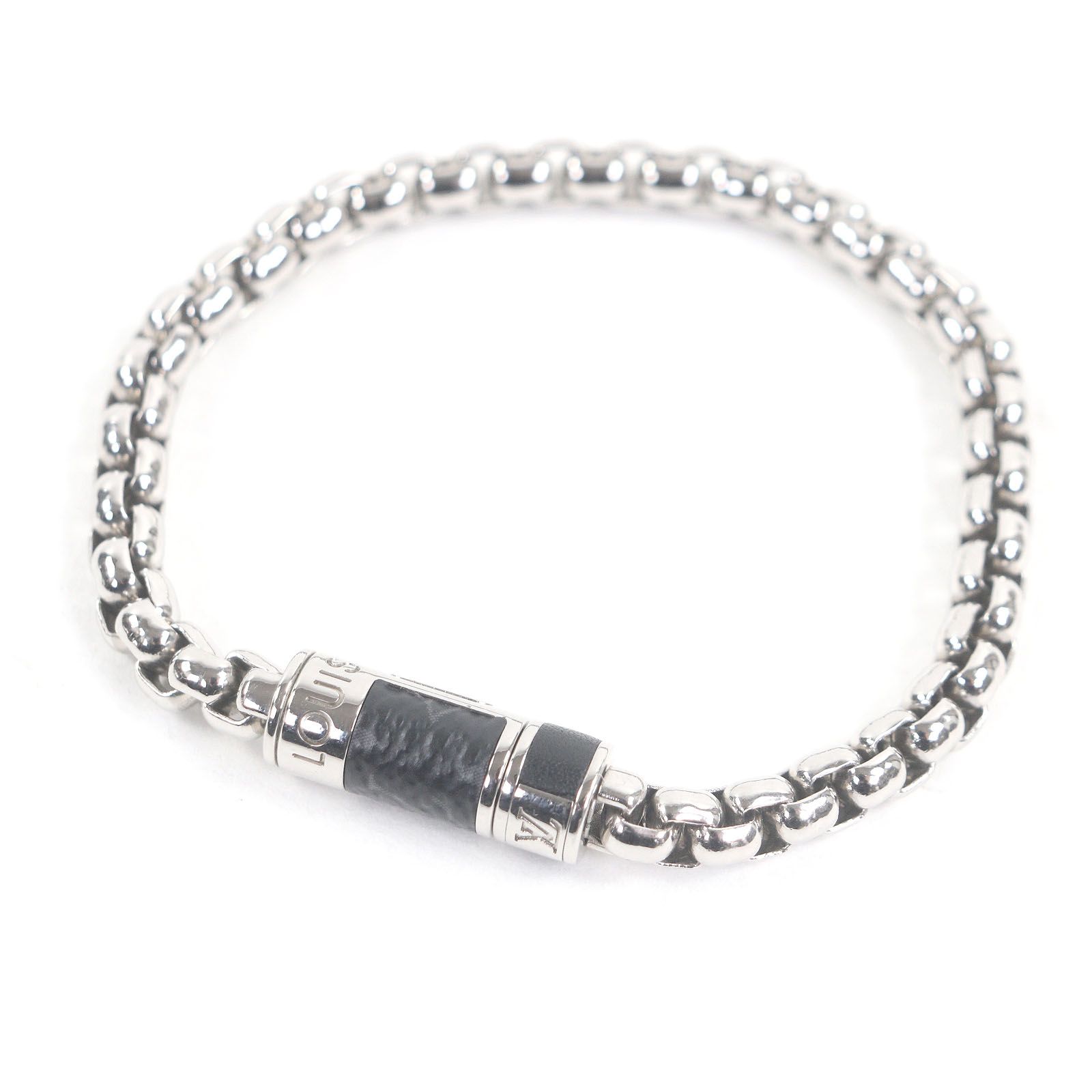 LOUIS VUITTON ルイヴィトン 製 M 63107 チェーン モノグラム エクリプス ブレスレット シルバー 箱 保存袋付き イタリア製 メンズ