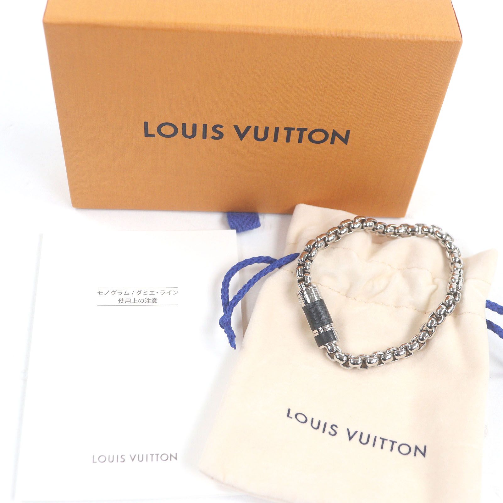 LOUIS VUITTON ルイヴィトン 製 M 63107 チェーン モノグラム エクリプス ブレスレット シルバー 箱 保存袋付き イタリア製 メンズ