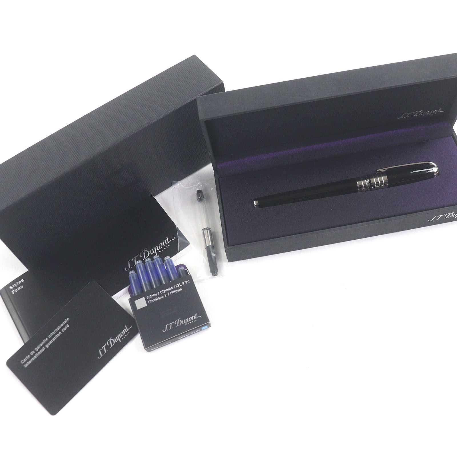 Dupont デュポン オランピオ ペン先18 K Mニブ キャップ式 万年筆 シルバー ブラック ケース付き フランス製 メンズ レディース