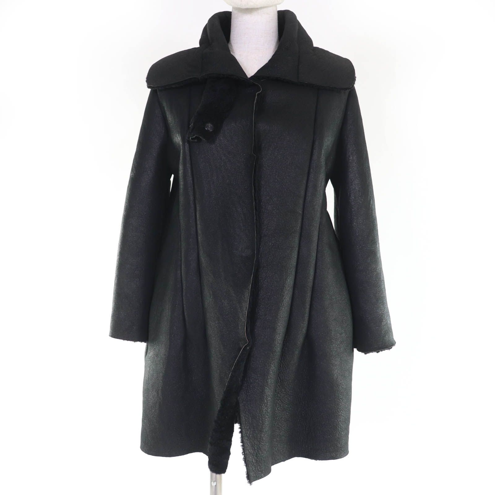 HACHE アッシュ 羊革 ショール ムートンジャケット ムートンコート ブラック 38 イタリア製 レディース