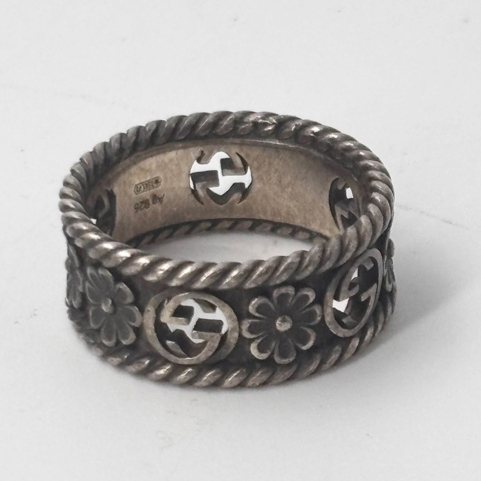 グッチ Ag925 インターロッキングG フラワーデザイン シルバーリング