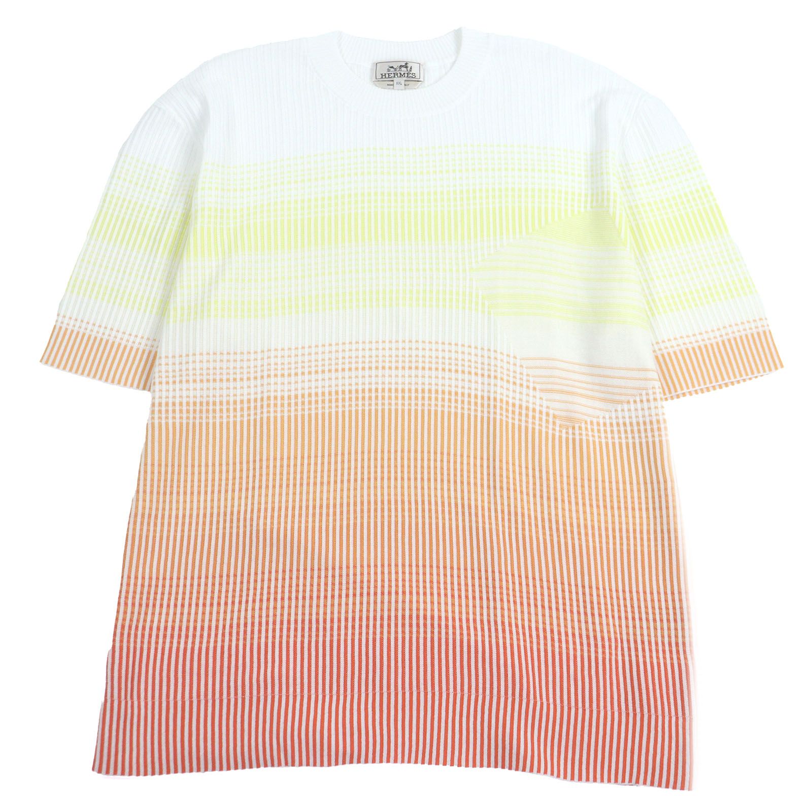 極美品□HERMES エルメス コットン100％ ボーダー柄 ショートスリーブ