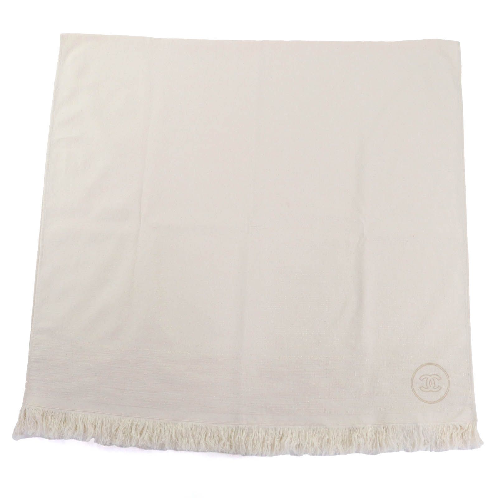CHANEL シャネル コットン ココマーク刺繍 フリンジ ポーチ付き ラグ ビーチマット アイボリー 200 100 cm イタリア製 レディース