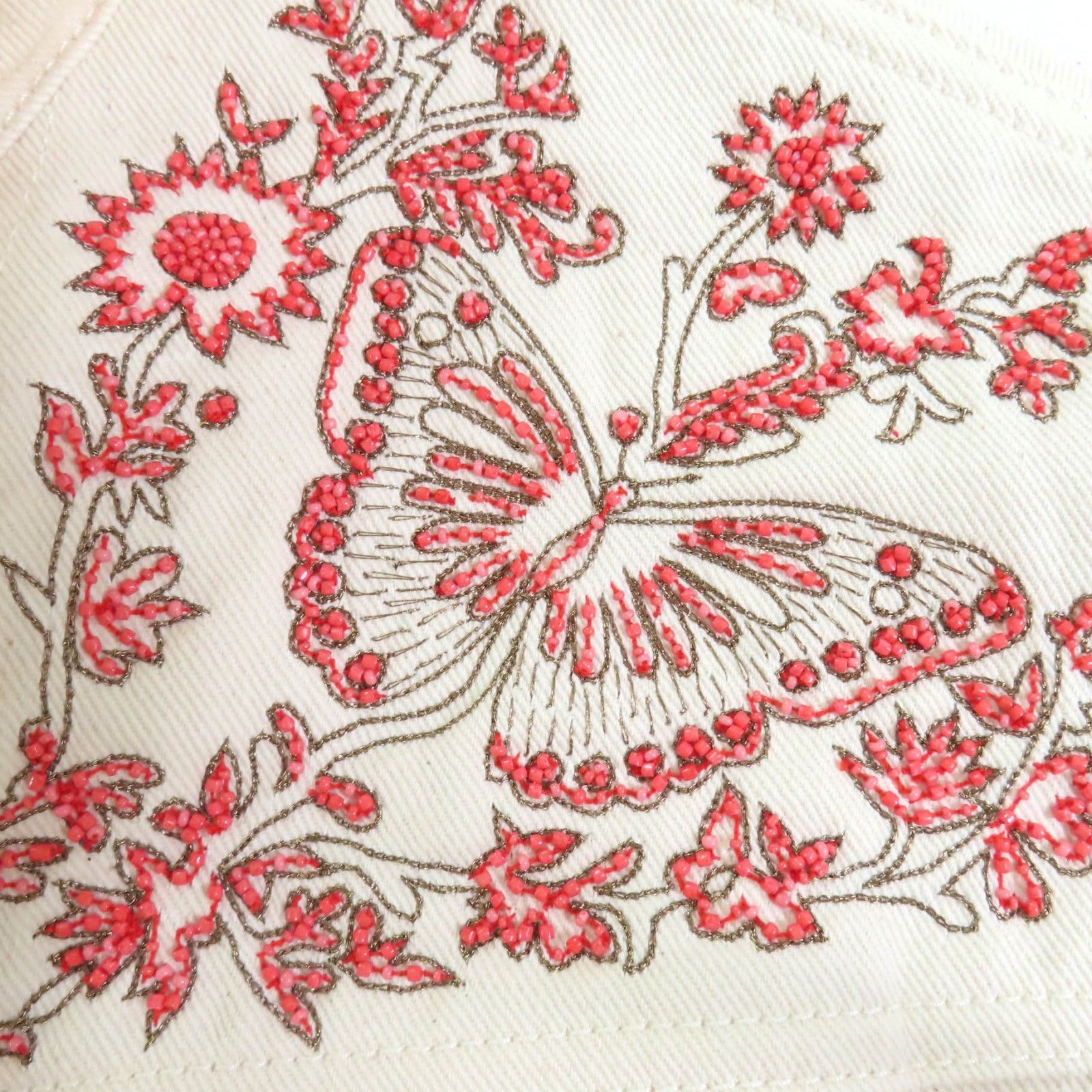 未使用品◇クリスチャンディオール 412V19X3296 コットン100％ ロゴ刺繍 ビーズ装飾付き ショートスリーブ デニムジャケット 38 正規品 未使用品◇Christian Dior クリスチャンディオール 412V19X3296