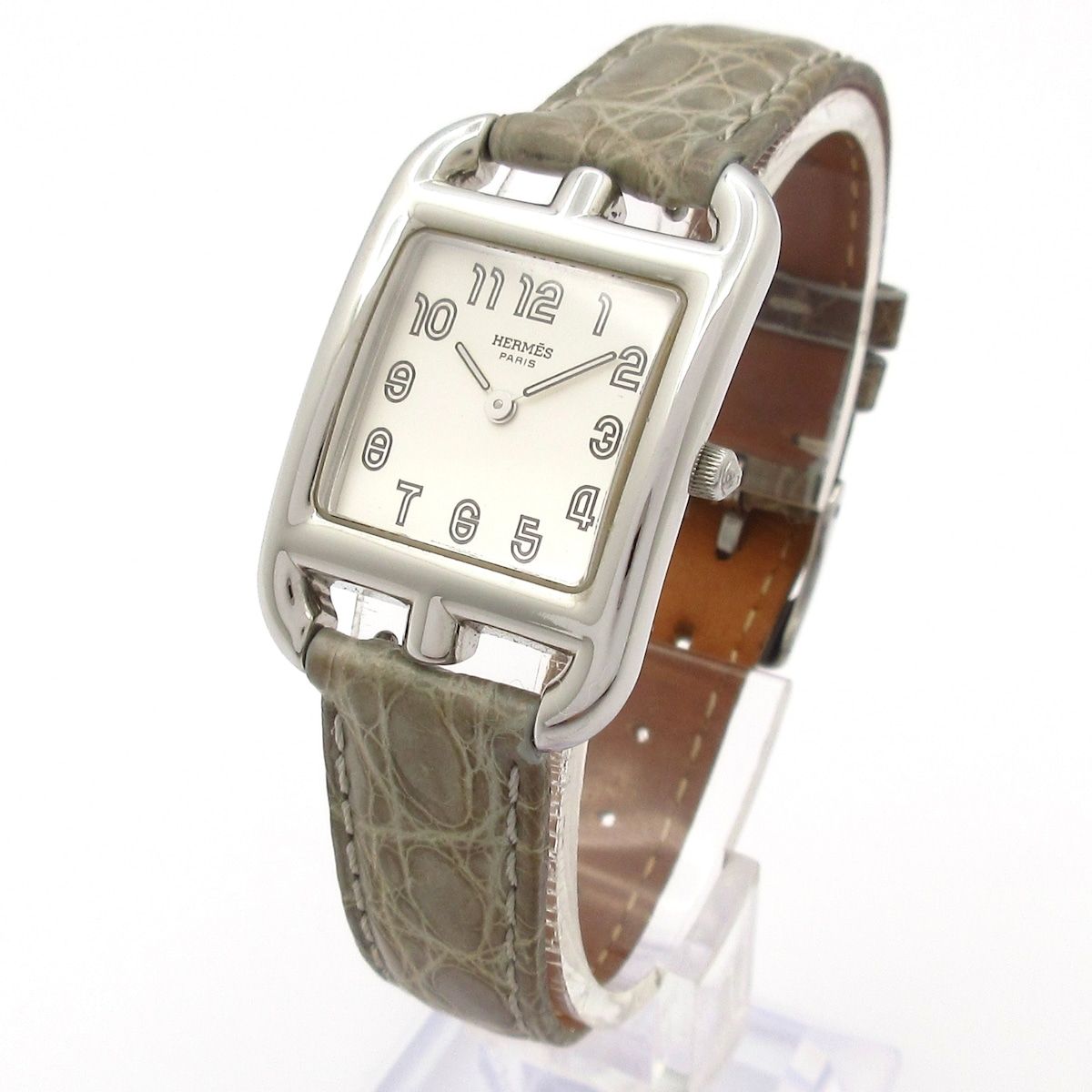 HERMES エルメス 腕時計 ケープコッド CC 1.210 レディース SS×社外アリゲーターベルト シルバー