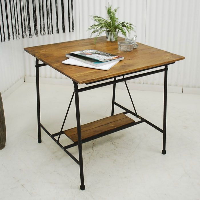 アウトレット 現品限り 一部 大 男前インテリア インダストリアル調 ８０幅 テーブル 棚 古材 スチール 240202 アイアンベース80 BR