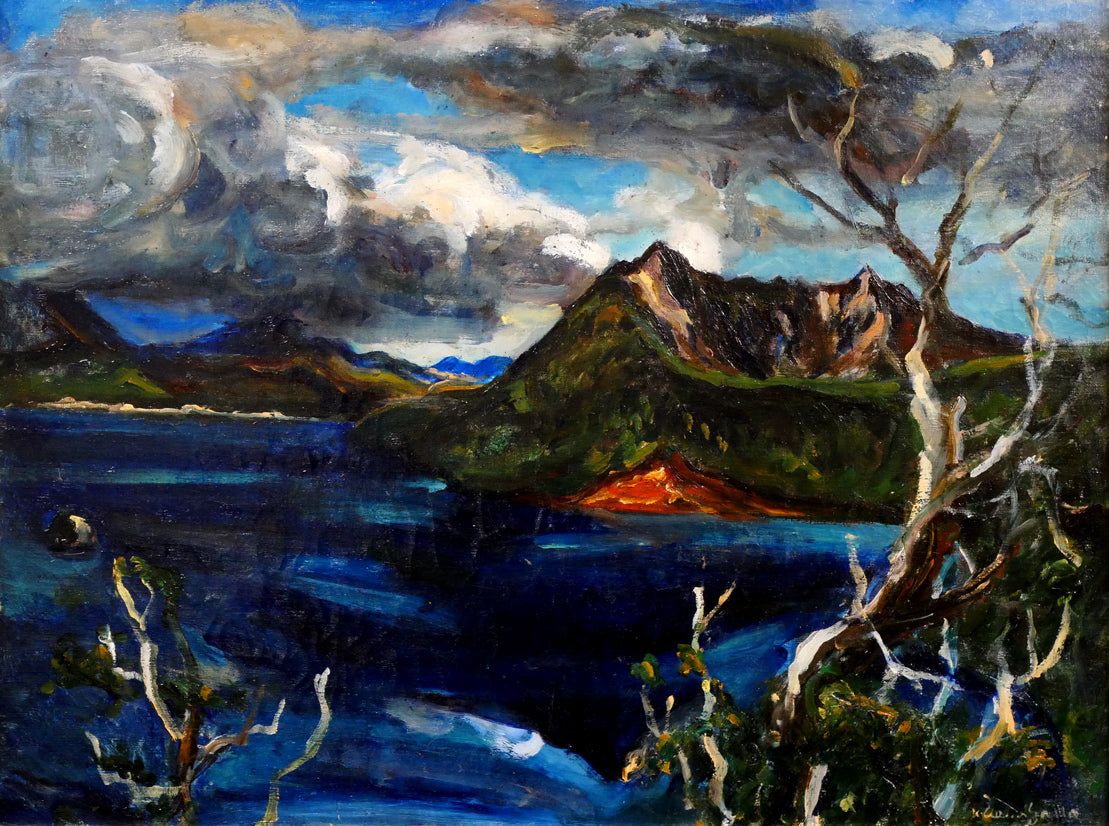 上野山 清貢「晩秋の北海道摩周湖」油絵・P12号 一線美術創立会員 道立