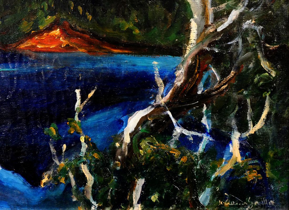 油絵（郷愁）Ｐ12 上野山 清貢「晩秋の北海道摩周湖」油絵・P12号 一線美術創立会員 道立