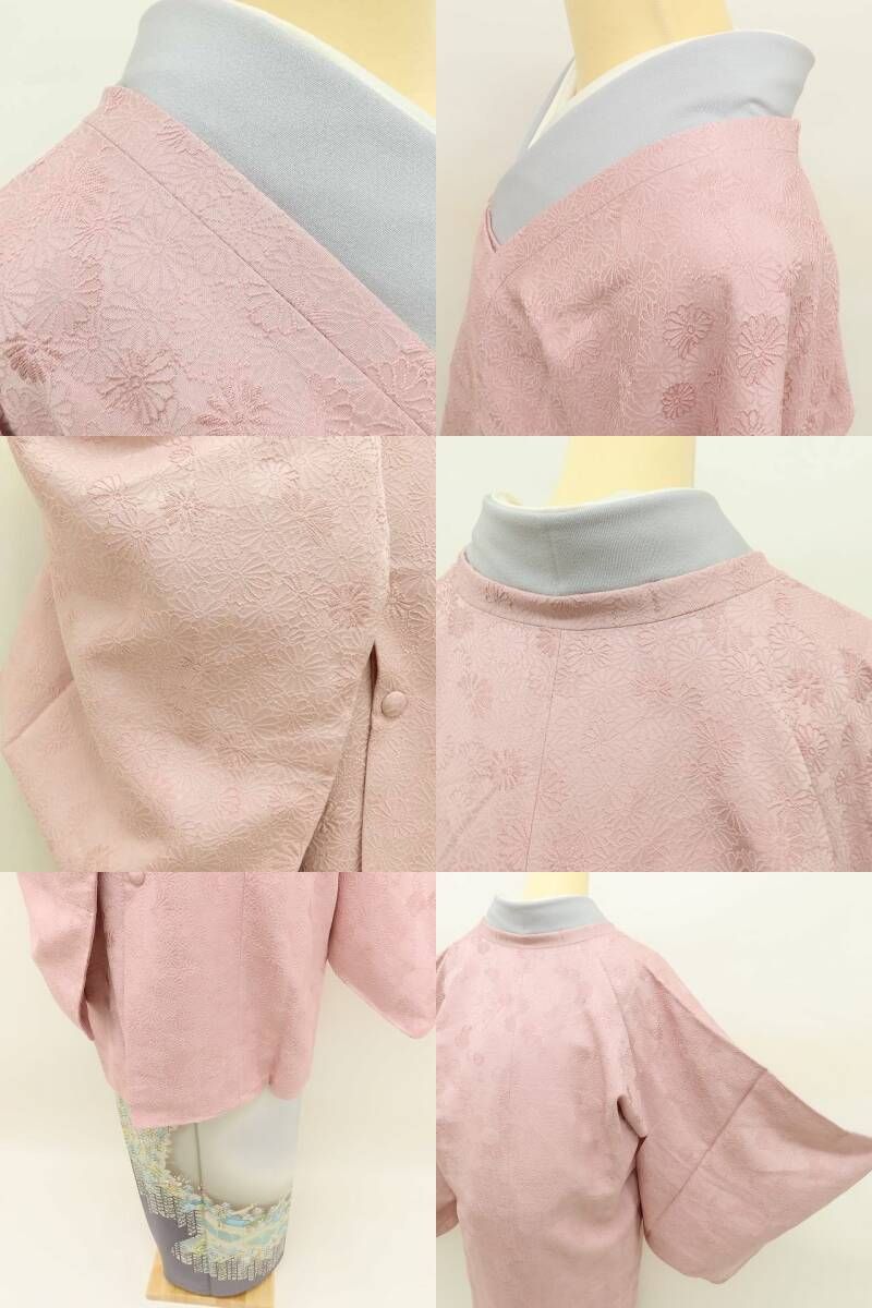  ✾まめ藤✾ 正絹 着物 さり気なく巧み うきうきしちゃう春色で満開の菊 道行コート U 78 羽織 着物 浴衣