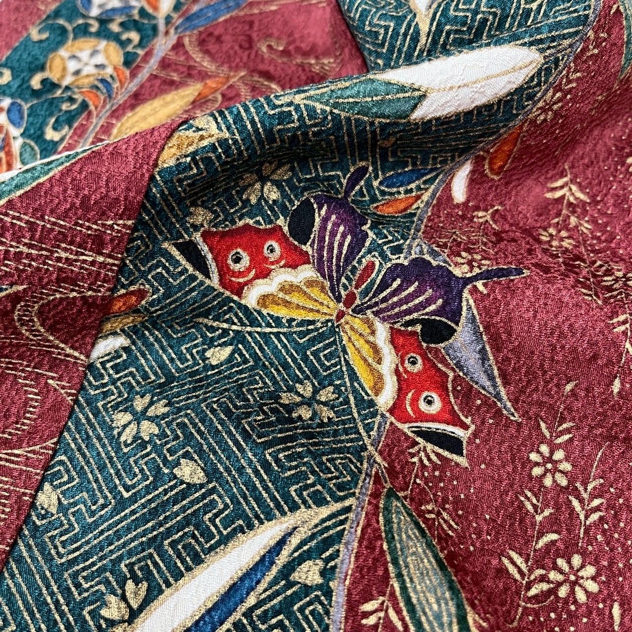 小紋 縞に素敵な染め 裄66.5 膨れ織 正絹 着物 MK-1866 - メルカリ