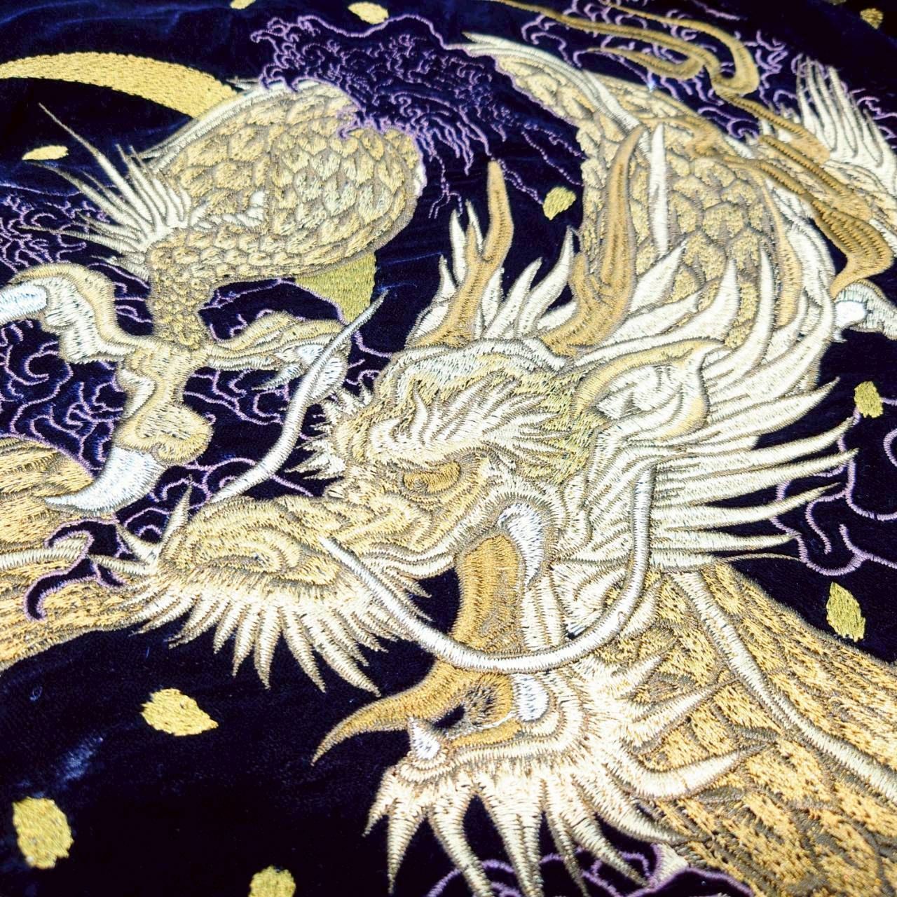 MOON EYES 別珍 龍日本 スカジャン unisex 美品 ベロア ラスワン☆【朧ｰOBOROｰ/龍 月/スカジャン ベロア/総刺繍】長袖