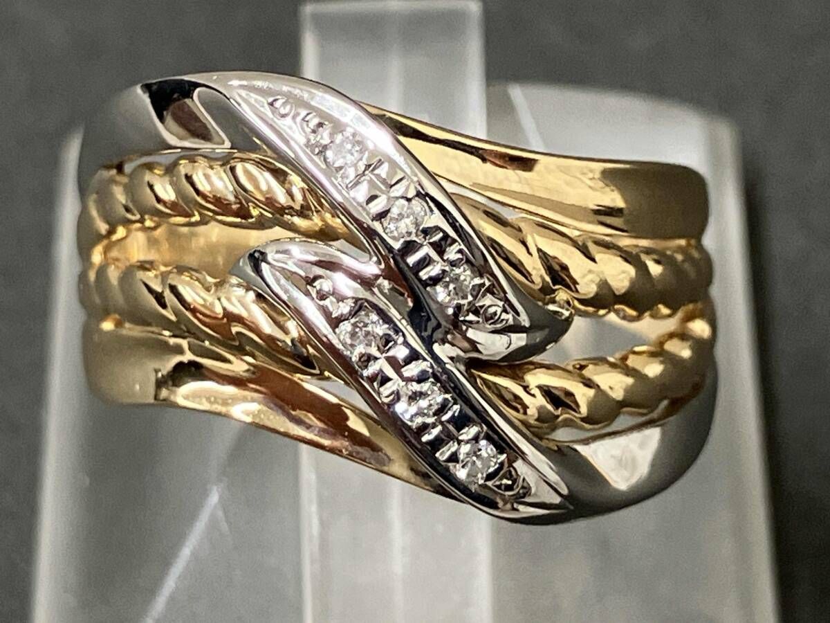 クリーニング済】K18 Pt900 総重量約4.2g ダイヤモンド 0.04ct 約13.5