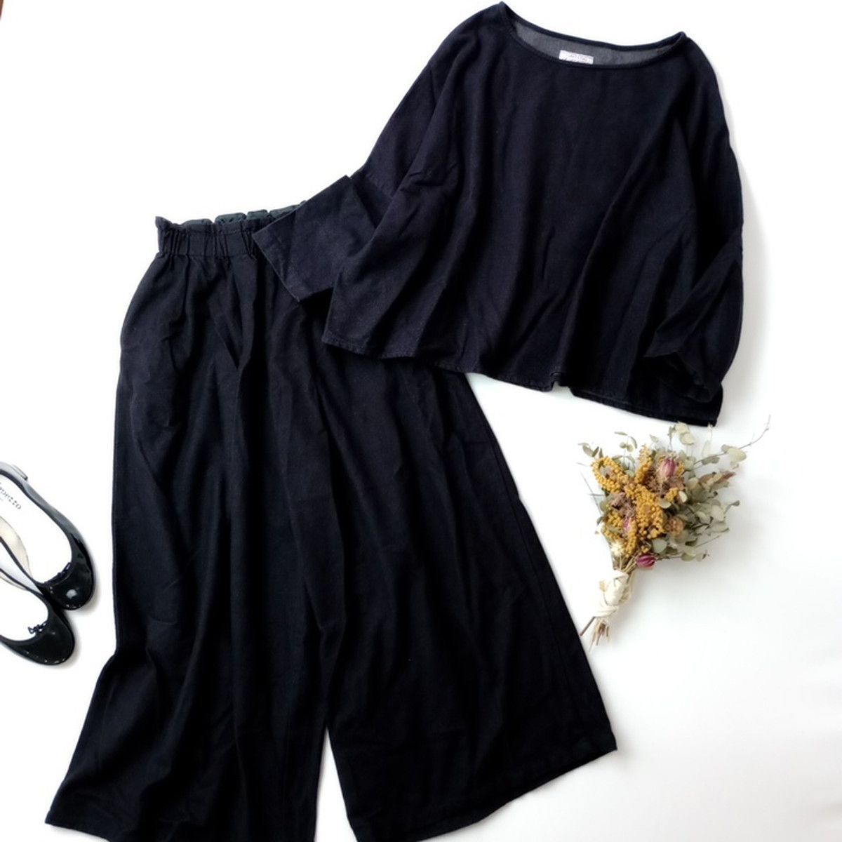 GALLEGO ギャレゴ デスポート フランス製 コットン 綿 100％ プルオーバー ワイドパンツ ブラックネイビー系 111 K 8291 26 H