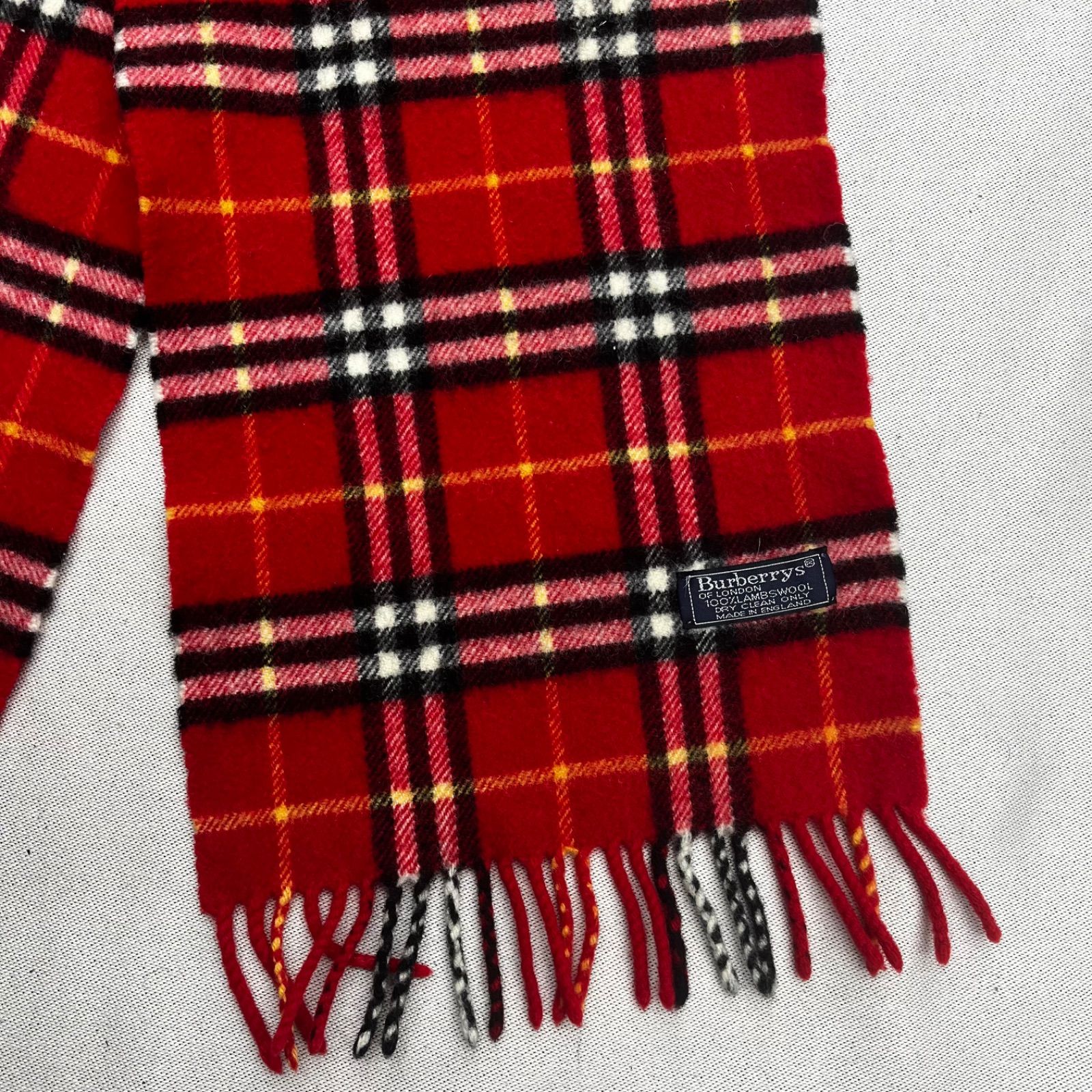 【美品】Burberry マフラー　テディベア　ラムウール　赤　レッド BURBERRY バーバリー レッドチェック柄 ラムウールマフラー レッド 赤