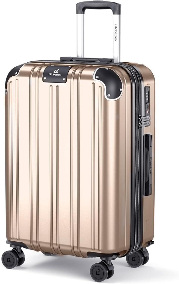 Globetrek スーツケース 拡張機能＆ストッパー付き 超軽量 キャリーバッグ キャリーケース 出張 旅行 ビジネス f シャンパンゴールド Mサイズ 4～7泊 60 L 65 5 x 42 26 cm