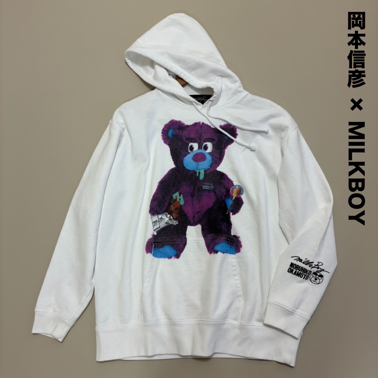 岡本信彦 × MILKBOY ミルクボーイ⭐︎コラボ パーカー ホワイト BEAR