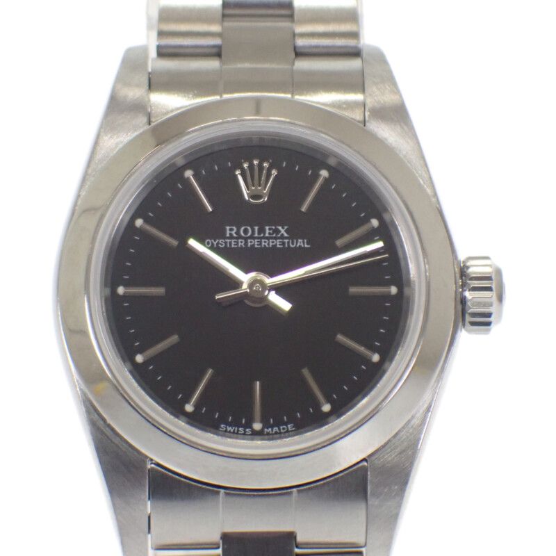ロレックス ROLEX オイスターパーペチュアル Y番 76080 腕時計 ステンレススチール 自動巻き ブラック文字盤 レディース ABランク