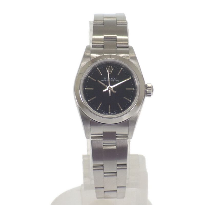 ロレックス ROLEX オイスターパーペチュアル Y番 76080 腕時計 ステンレススチール 自動巻き ブラック文字盤 レディース ABランク