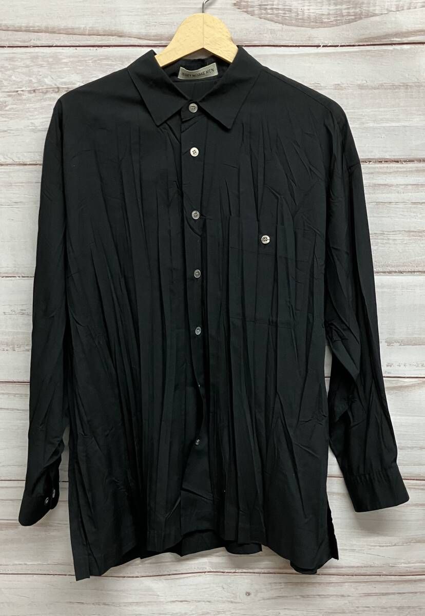 イッセイミヤケ メンズ 長袖 プリーツ シャツ 黒 ブラック イッセイ