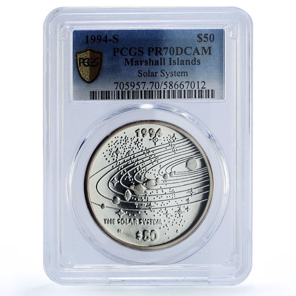 マーシャル諸島 50ドル 惑星 太陽系 宇宙 PR 70 PCGS 銀貨 1994年