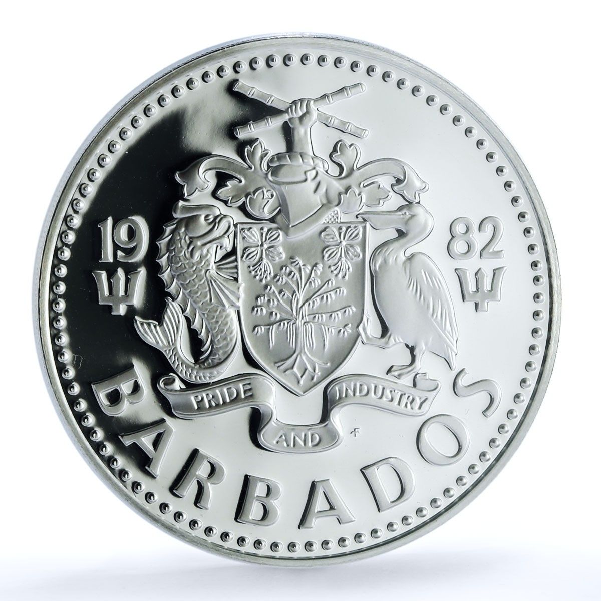 バルバドス 10ドル 中央銀行 KM 34 a ジュビリーフィッシュ PR 69 PCGS 銀貨 1982年