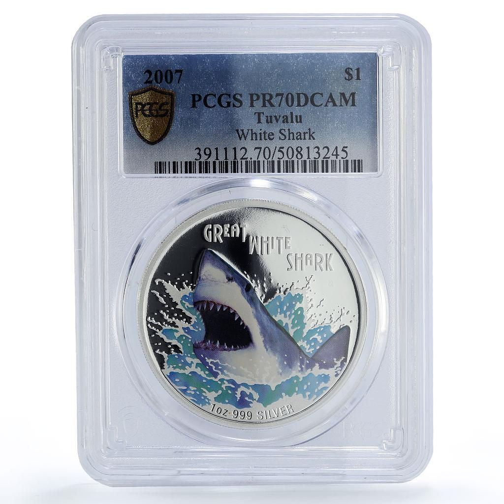 ツバル 1ドル デッドリー・デンジェロ・ホオジロザメ 動物相 PR70 PCGS