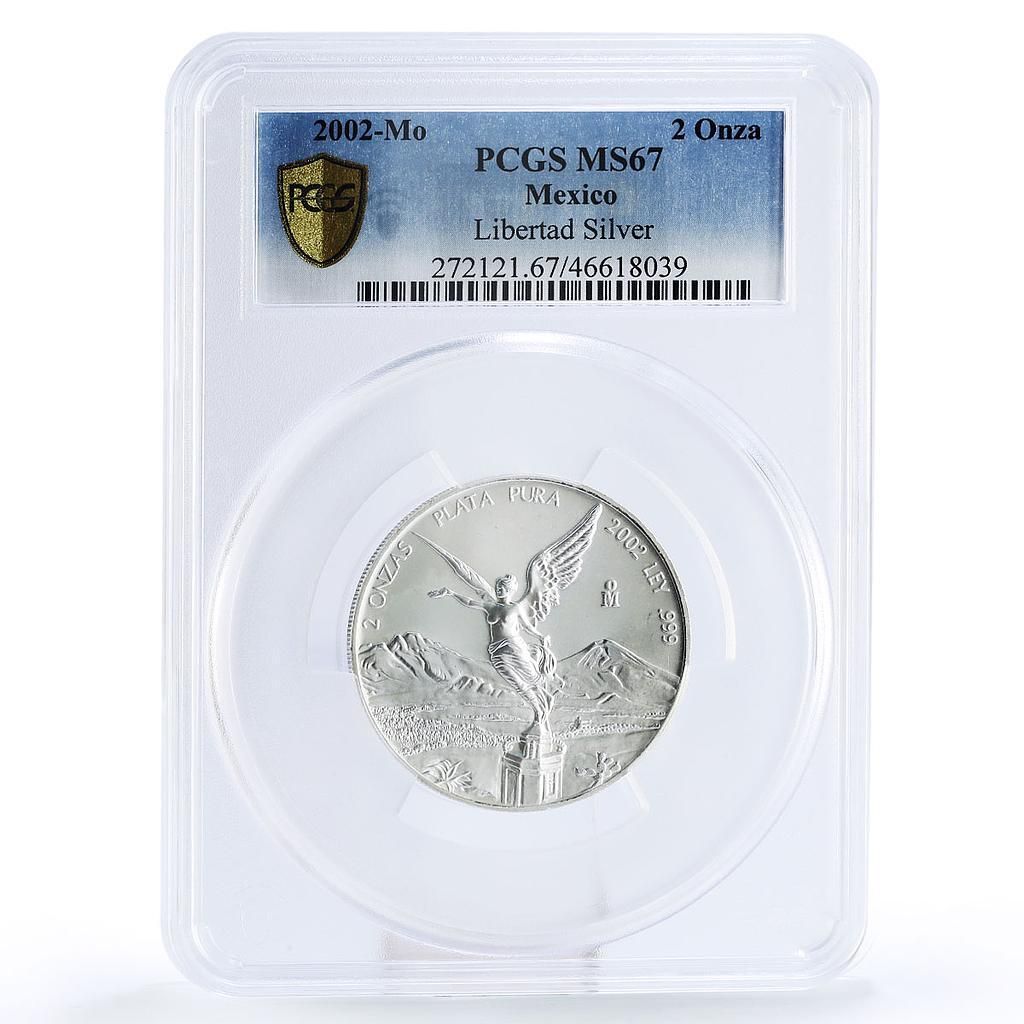 メキシコ 2オンサス リベルタッド 独立の天使 MS 67 PCGS 銀貨 2002