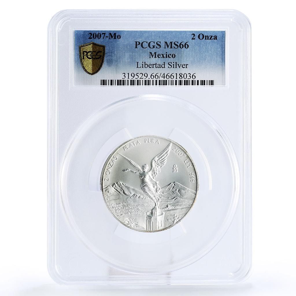 メキシコ 2オンサス リベルタッド 独立の天使 MS 66 PCGS 銀貨 2007