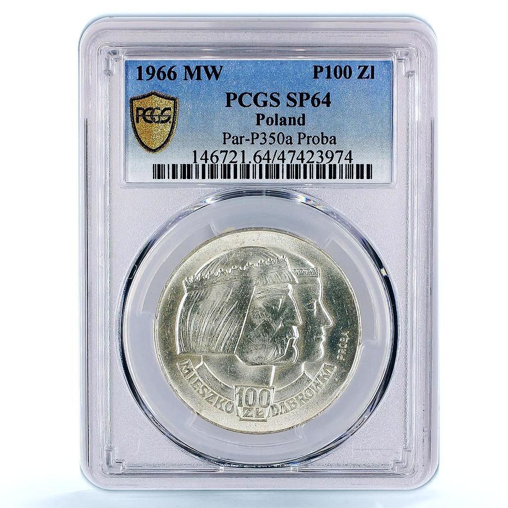ポーランド 100 ズロティチ ミレニアム キング ミエスコ ヘッドフェイシング SP 64 PCGS プロバ コイン 1966