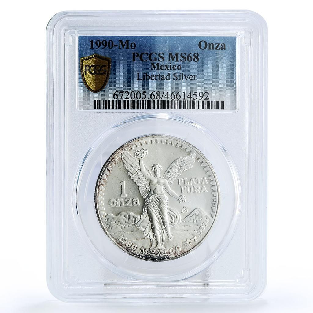メキシコ 1 オンザ リベルタッド 独立の天使 MS 68 PCGS 銀貨 1990年