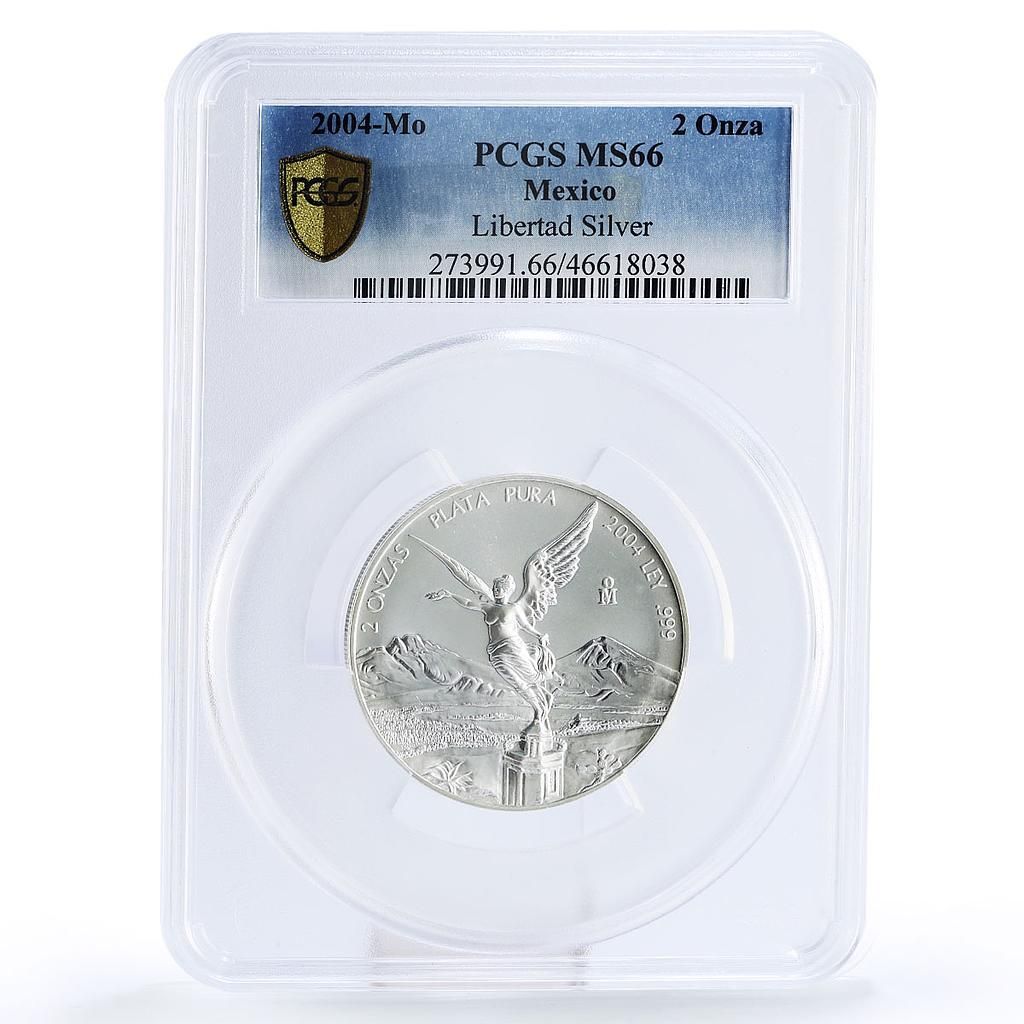 メキシコ 2オンサス リベルタッド 独立の天使 MS66 PCGS 銀貨 2004年