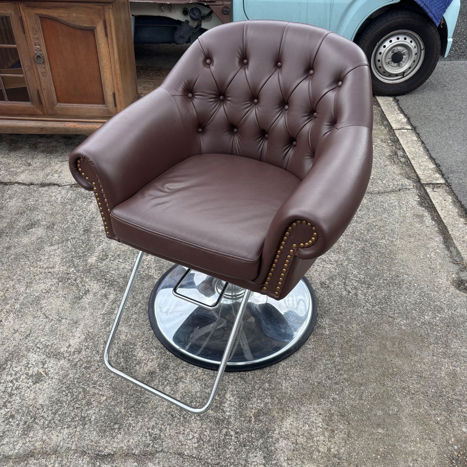 サロンチェア 回転椅子 スタイリングチェア アンティーク調 ブラウン