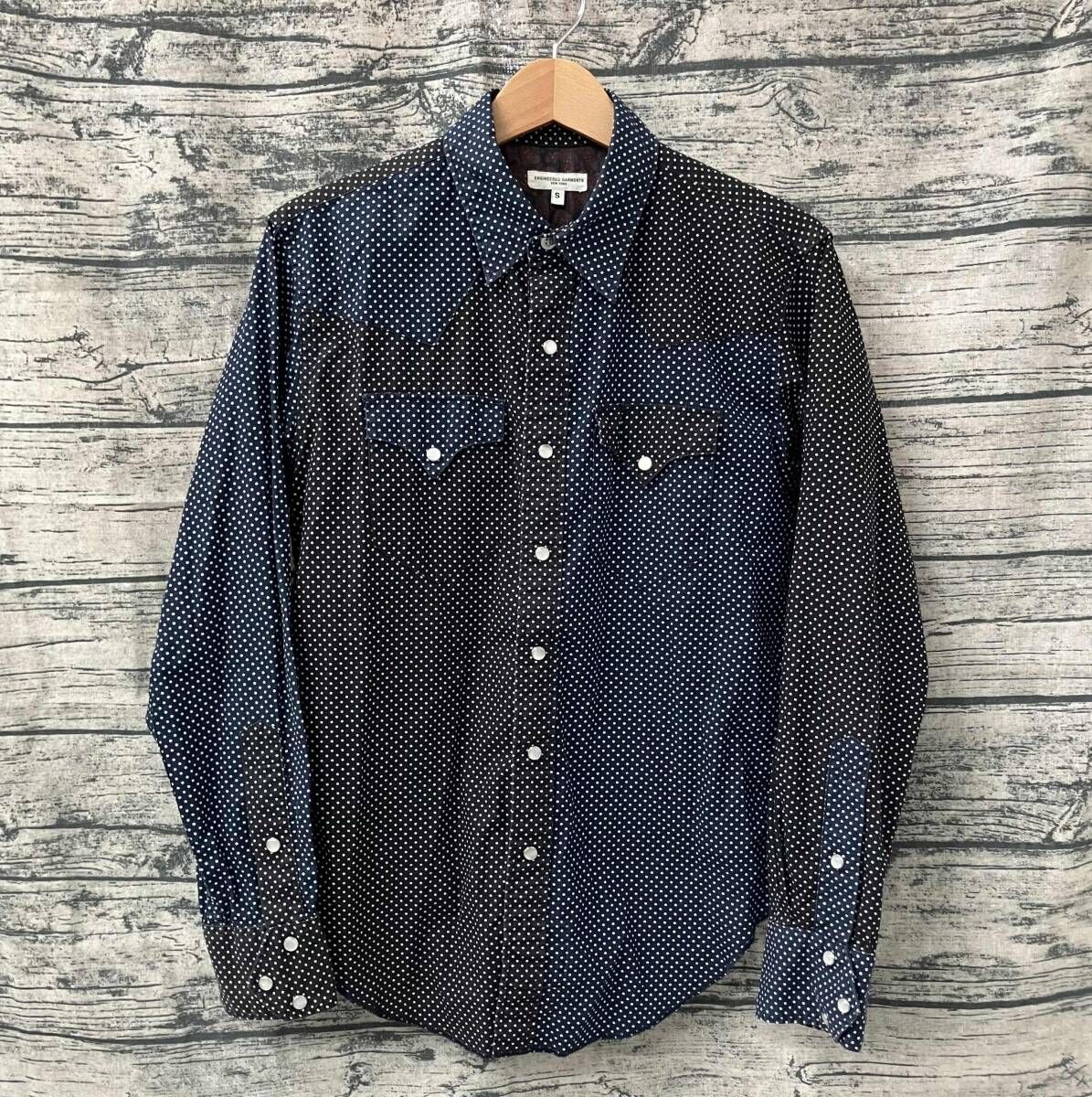 (売り切り) ￼Engineered Garments ブラック ENGINEERED GARMENTS ドット 長袖シャツ ブラック／ネイビー