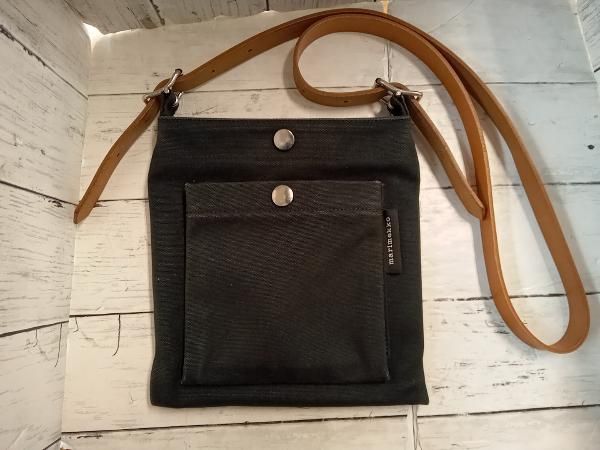marimekko マリメッコ ショルダーバッグ キャンバス レザー ブラック