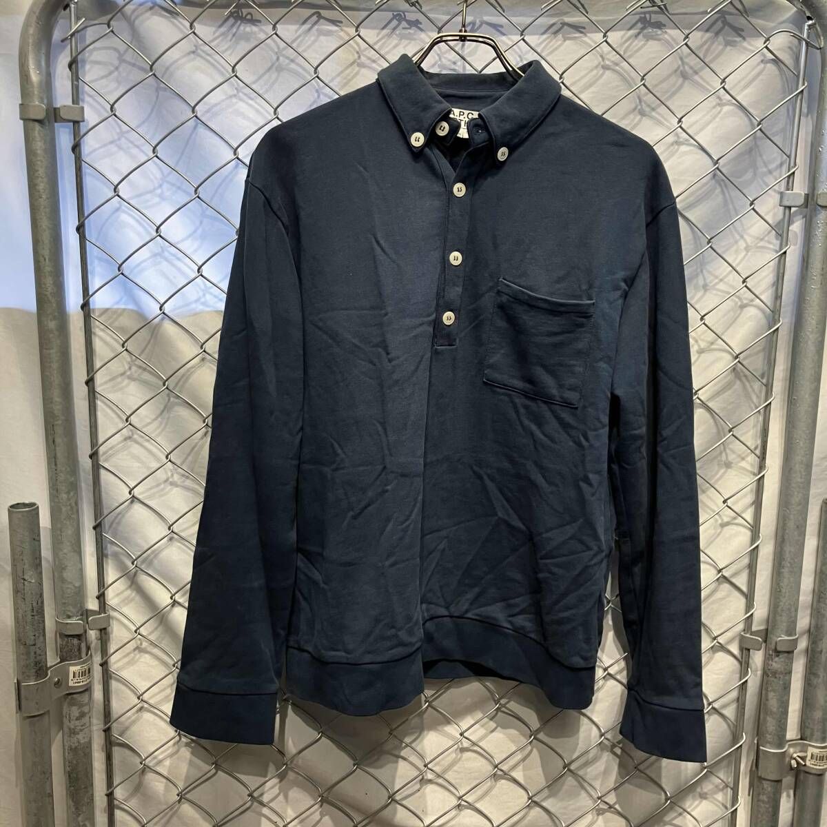 A P C RTH スウェット プルオーバー ハーフボタン ポロシャツ size M ネイビー アーペーセー アールティーエイチ