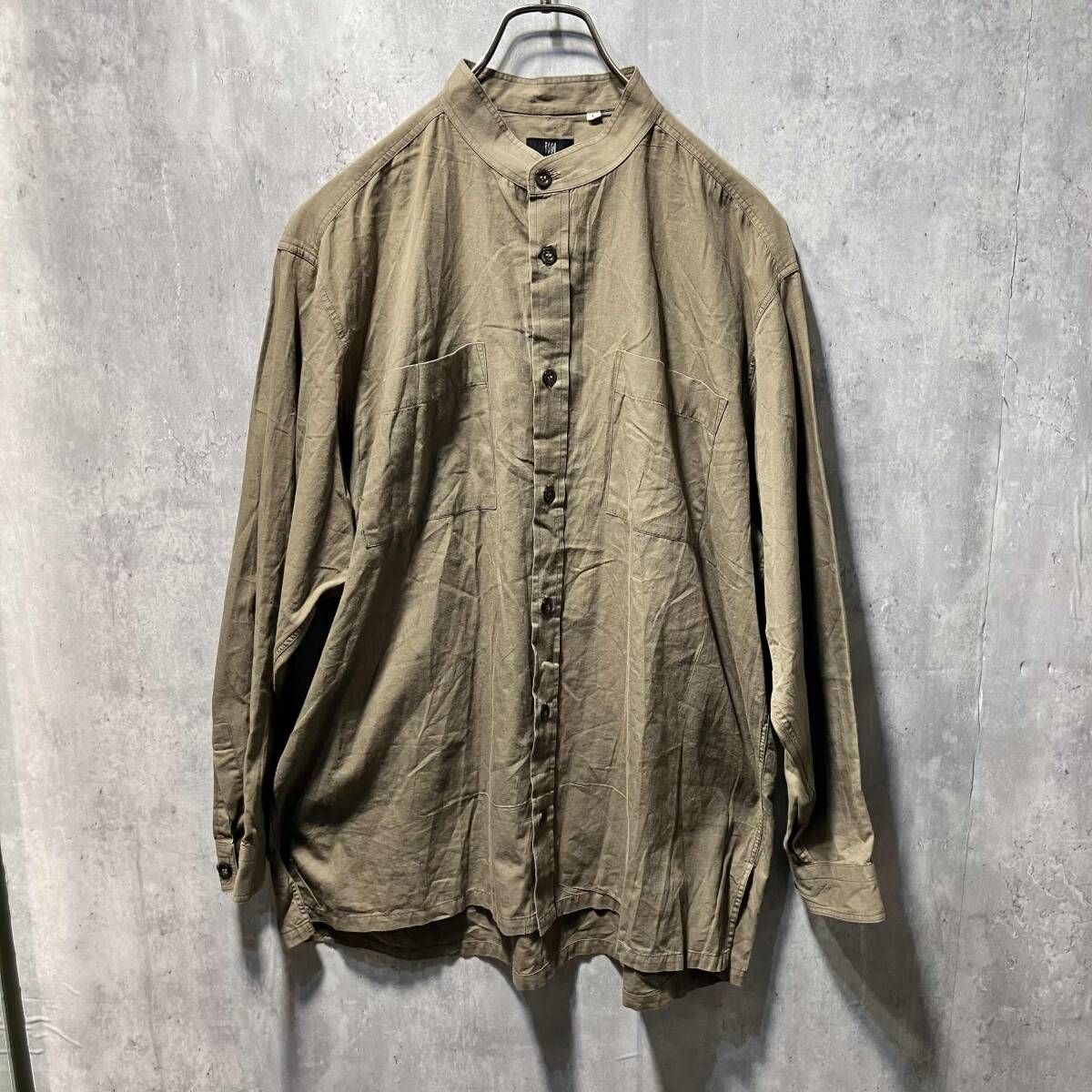 90s archive IM ISSEY MIYAKE バンドカラーシャツ サイズL カーキ系